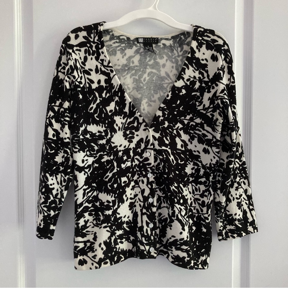 Black and White Patterned Cardigan Sweater